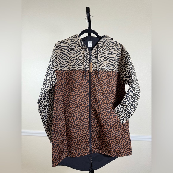 Women’s Medium Reversible Windbreaker Hoodie Jacket Leopard Zebra Streetwear NWT - Picture 1 of 16
